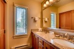 Master bathroom with dual vanity sinks